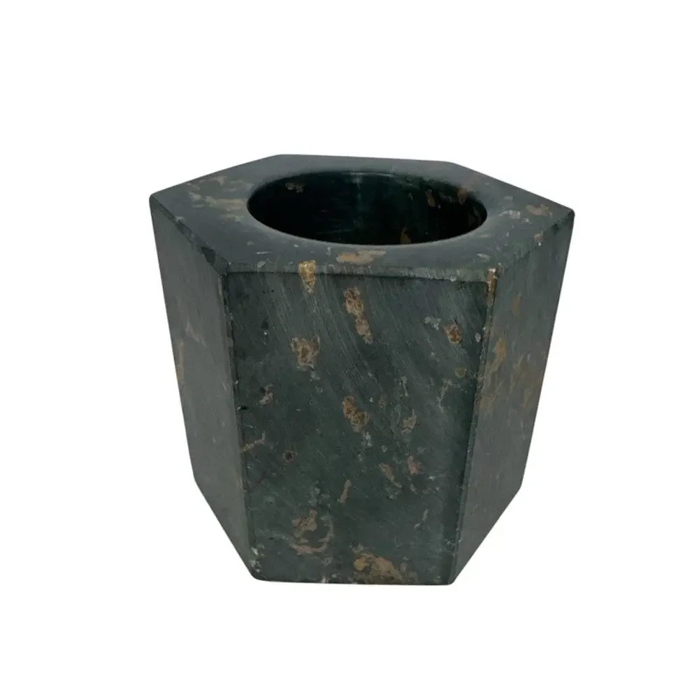 Green Naturally Veined Marble Hexagon Candle Holder